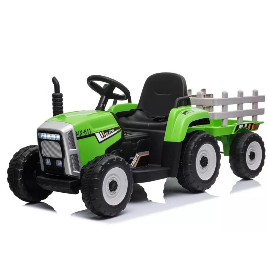 Outdoor Toys Farm Toys Online | Green 12V Electric Ride On Tractor & Trailer