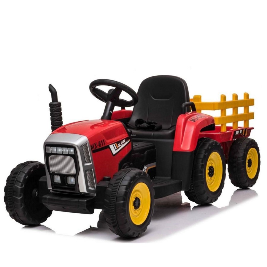 Outdoor Toys Farm Toys Online | Red 12V Electric Ride On Tractor & Trailer