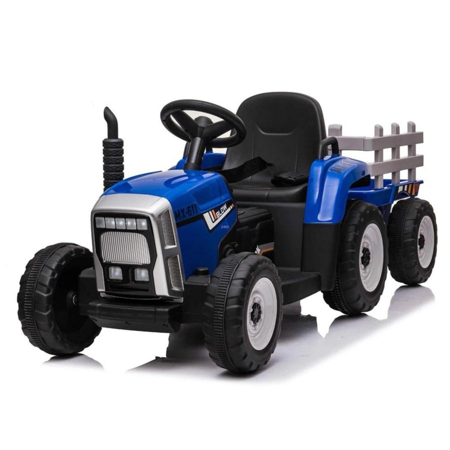 Outdoor Toys Farm Toys Online | Blue 12V Electric Ride On Tractor & Trailer