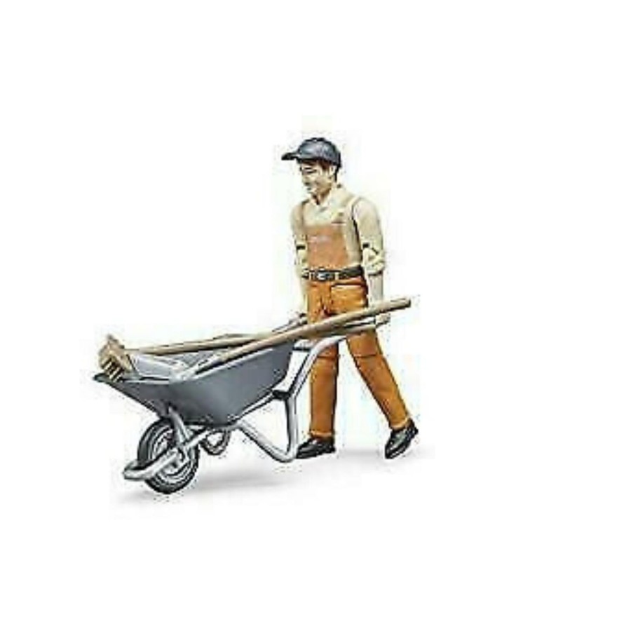 Farm Toys Bruder | Worker With Wheelbarrow & Tools